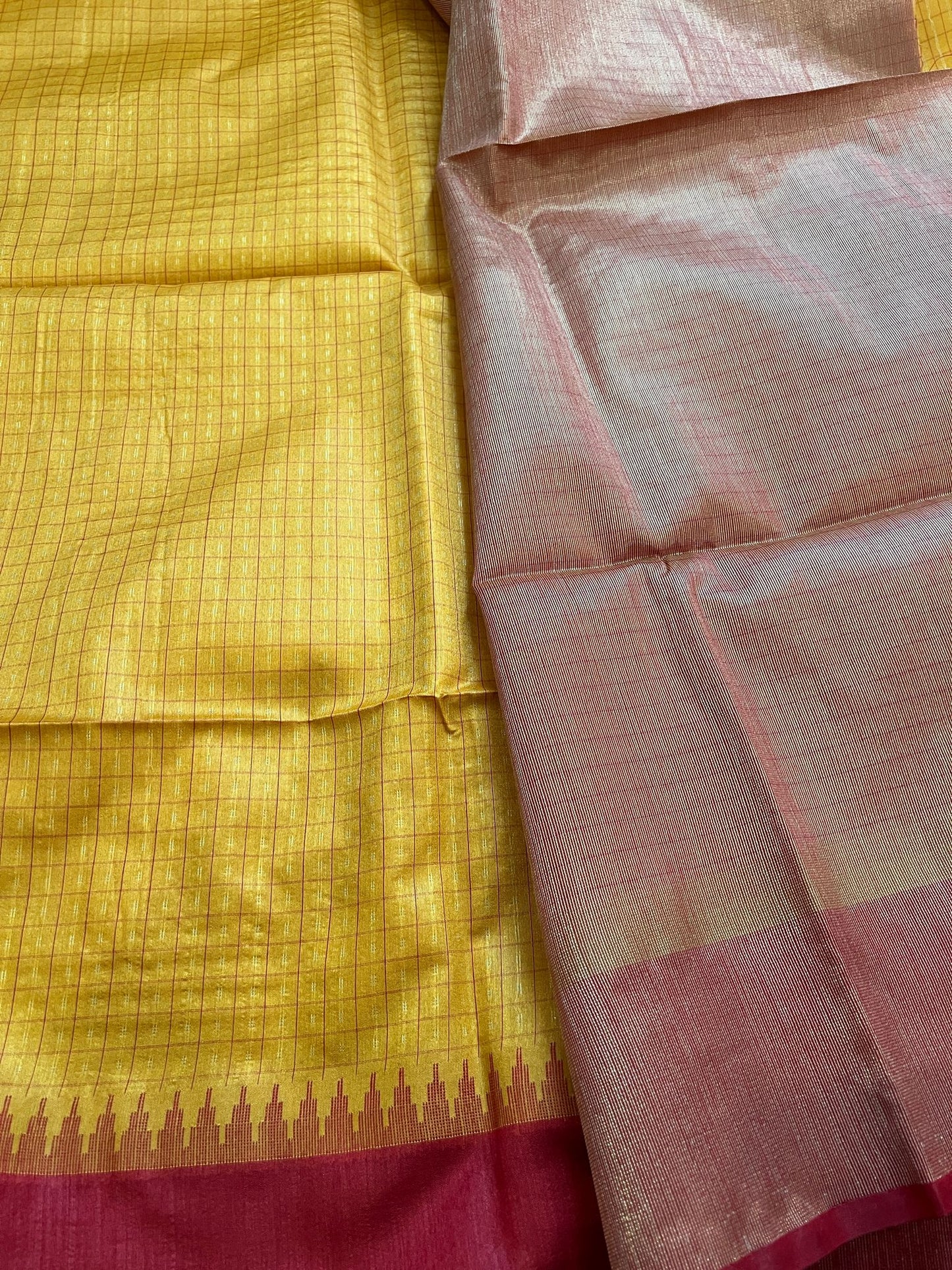 Yellow Swastik Semi Tussar Silk Saree