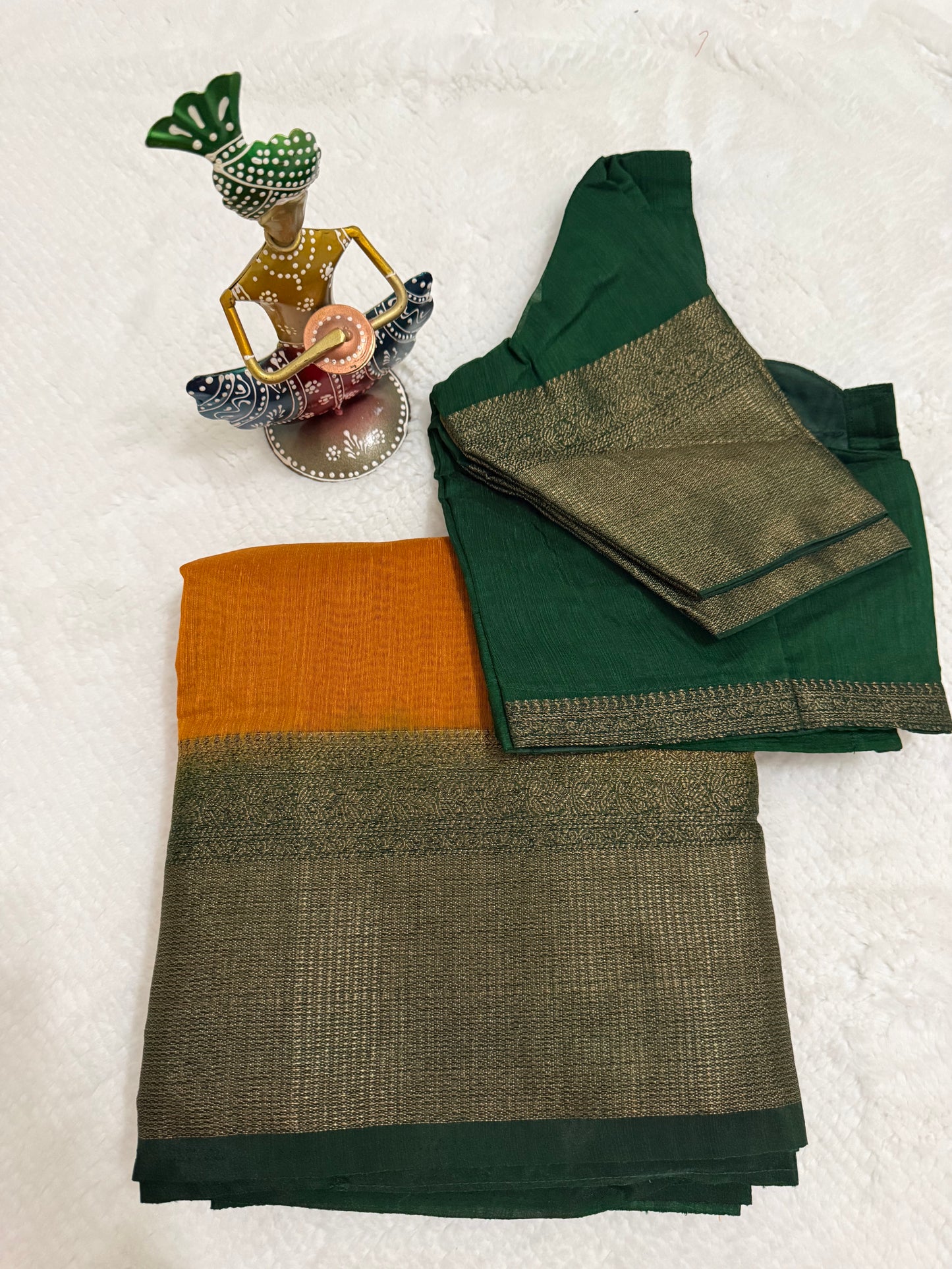 Yellow and Green Semi Jute Silk Saree