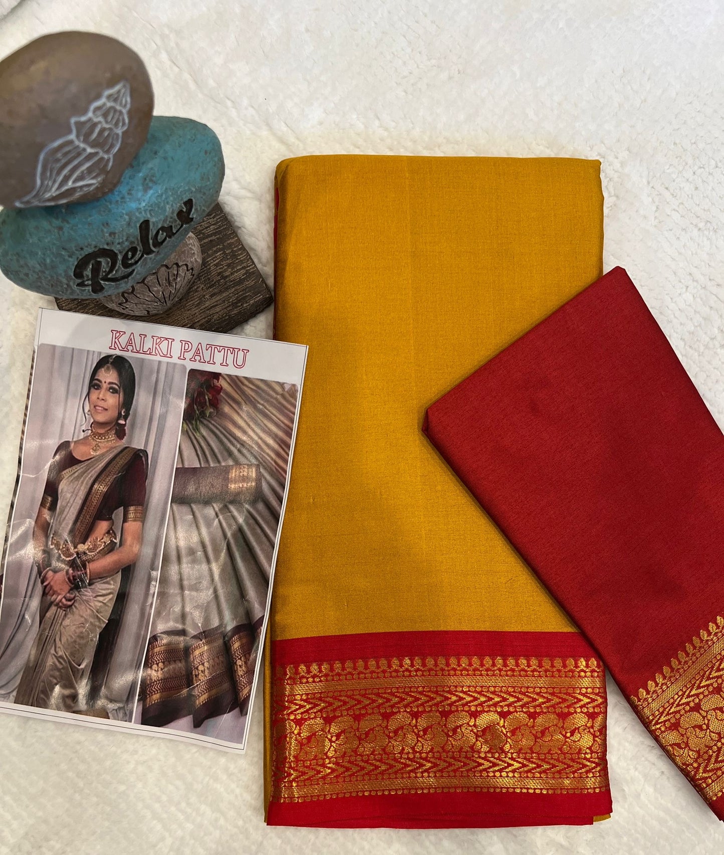 Kalki Yellow and Red Semi Silk Saree