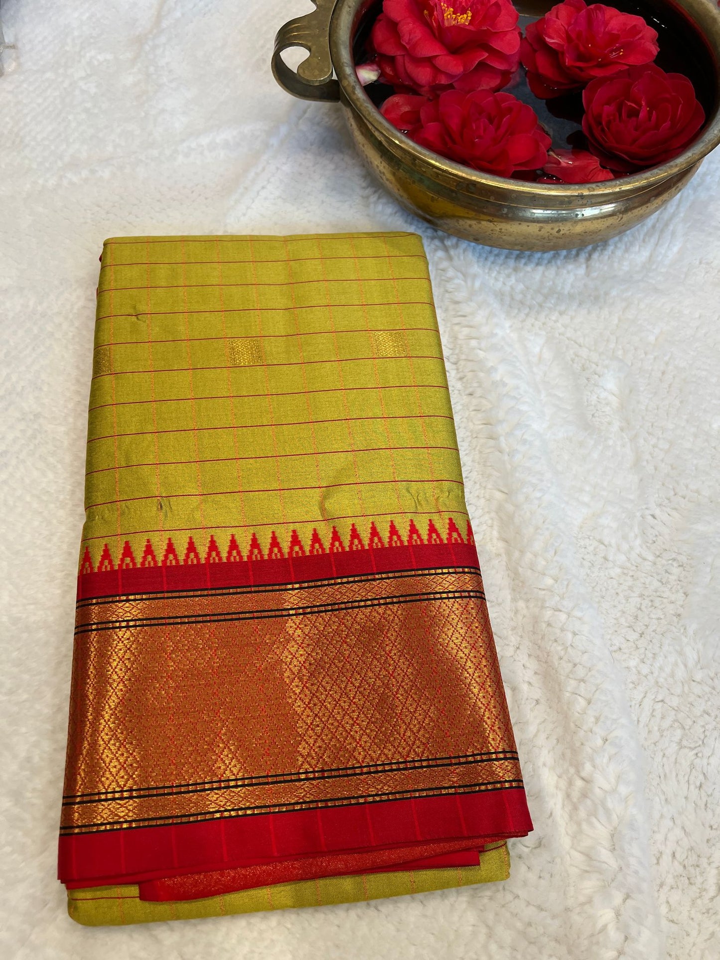Yellow with Red Border Paithani Soft Silk Saree