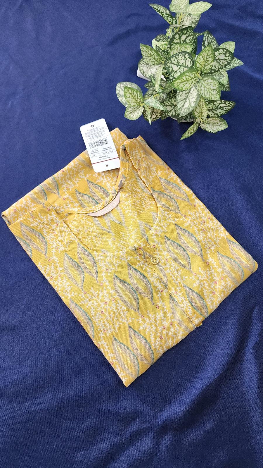Yellow Leaf Pattern Kurti