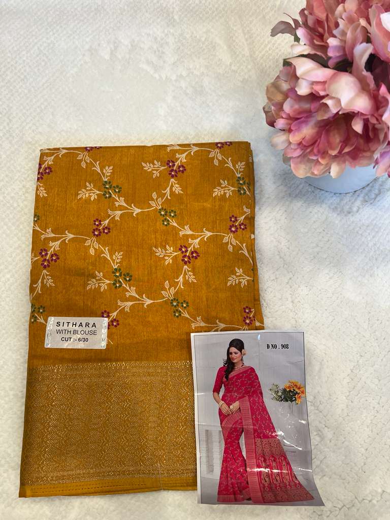 Yellow Sithara Fancy Saree