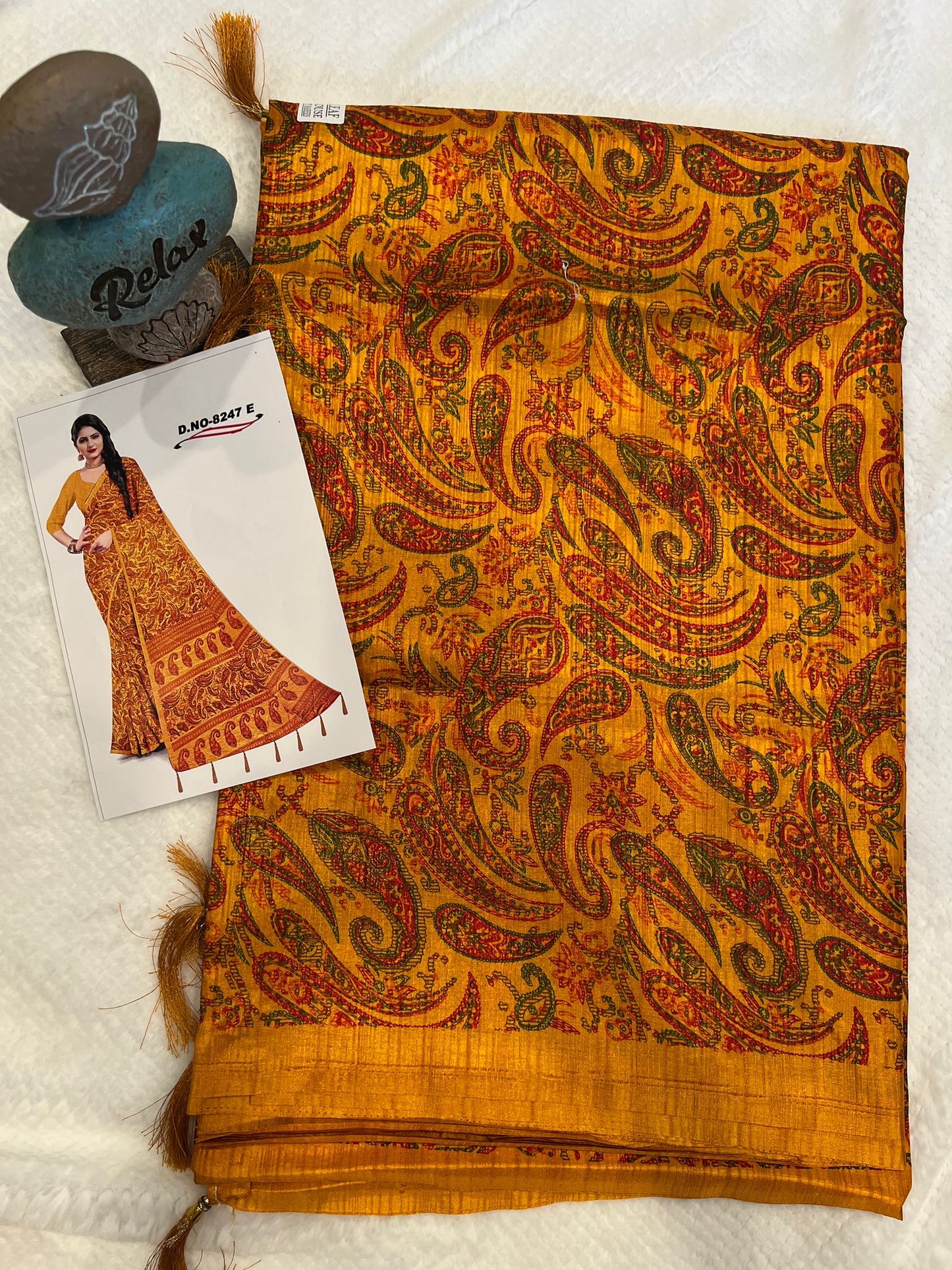 Yellow Color Black Leaf Fancy Saree