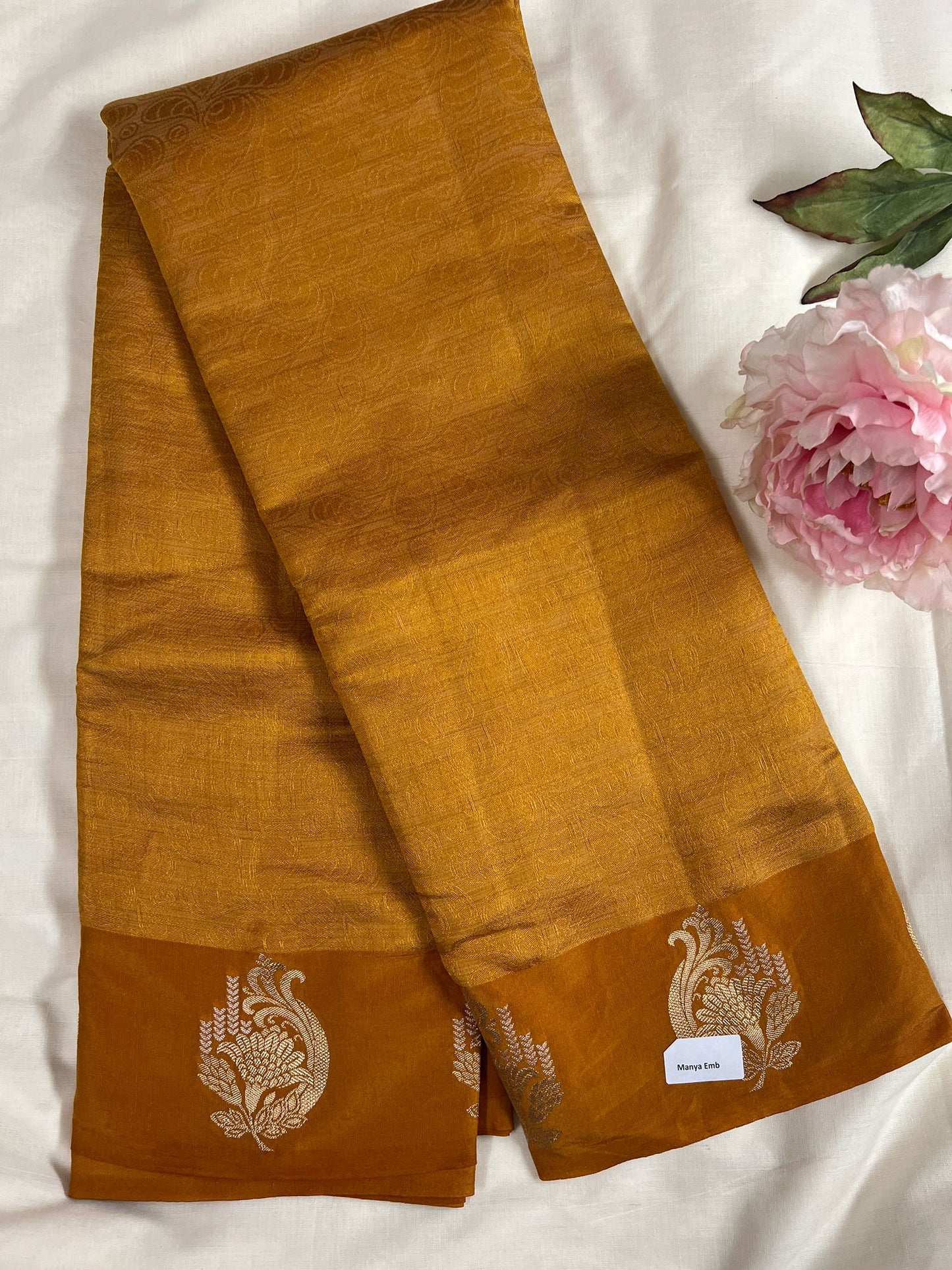 Yellow Manya Embroidery Silk Saree
