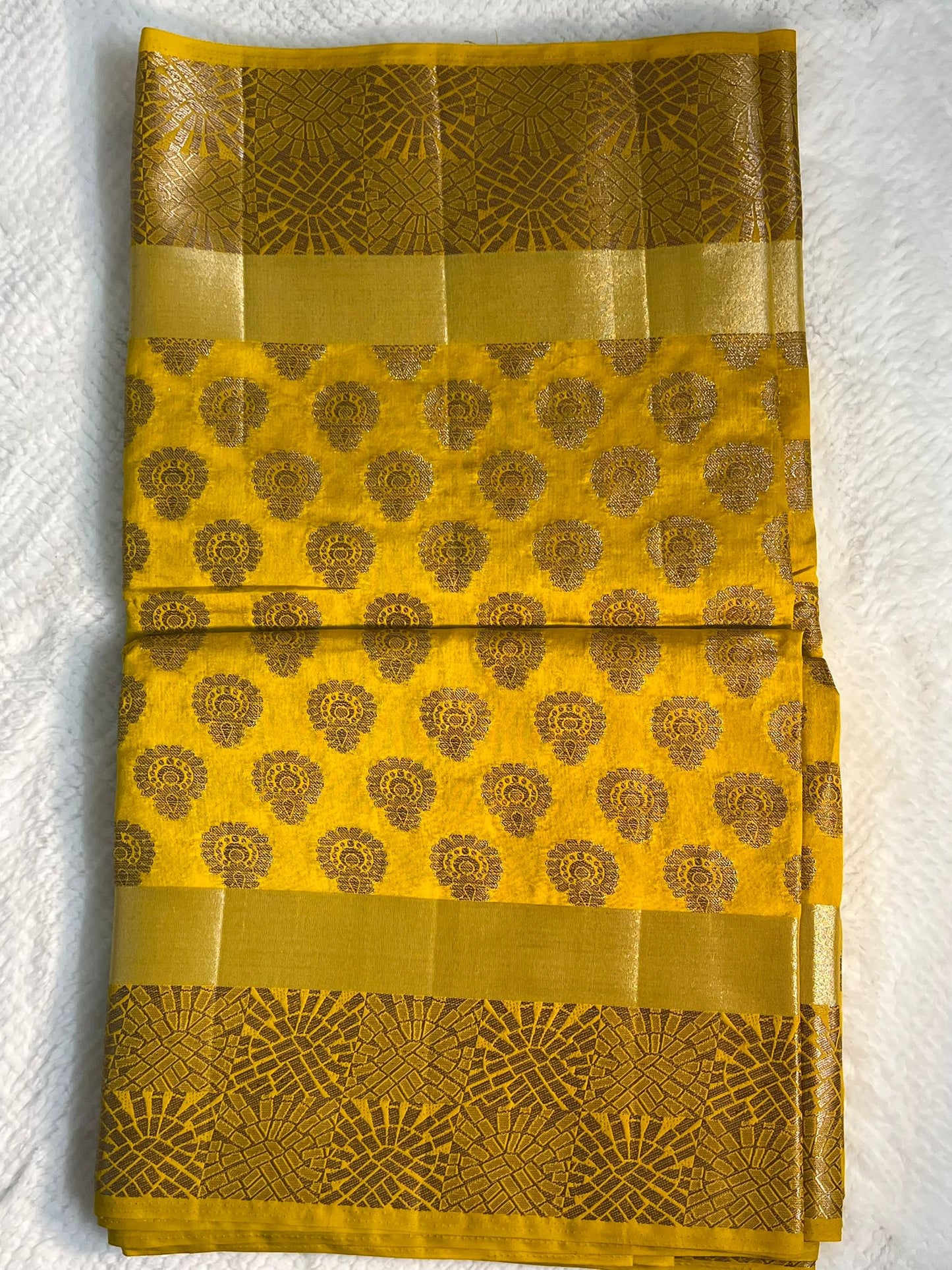 Yellow Dolla Chit Pallu Sequence Work Saree