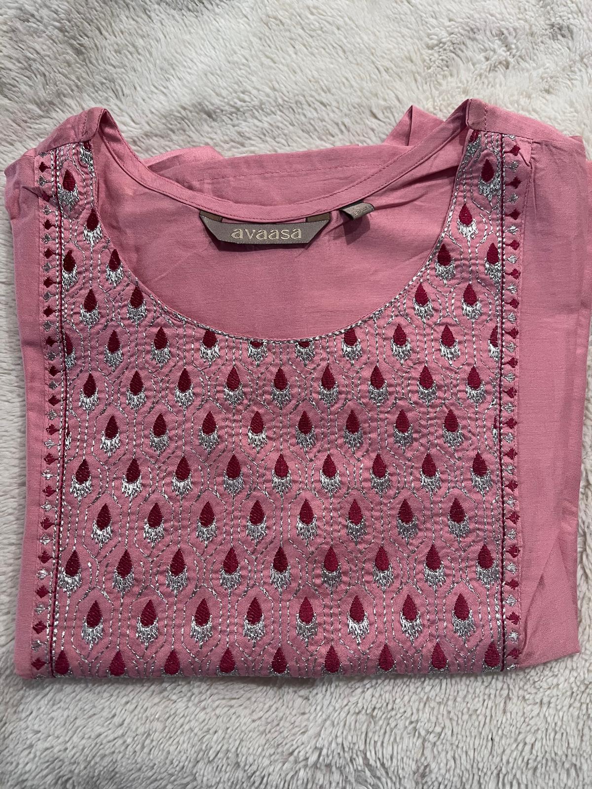 Salmon Pink Embroidery Kurti