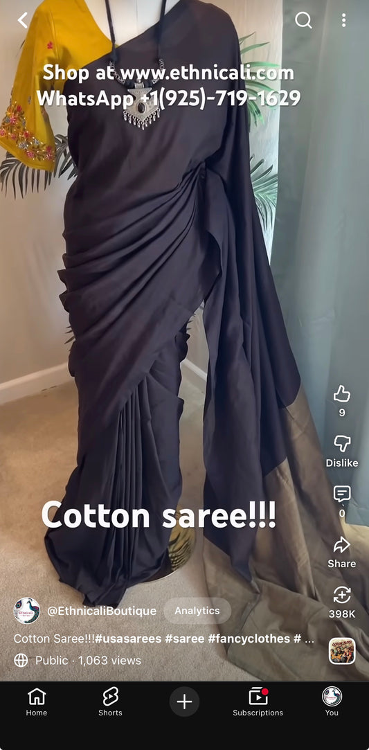 Black with Moss Green Dual Tone Khadi Cotton Saree