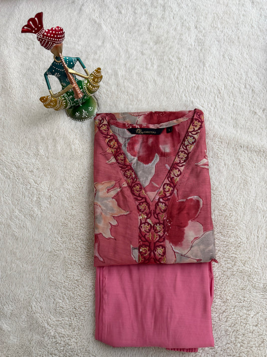 Onion Pink with Pink D2 V Neck 2-Piece Chudidar Set