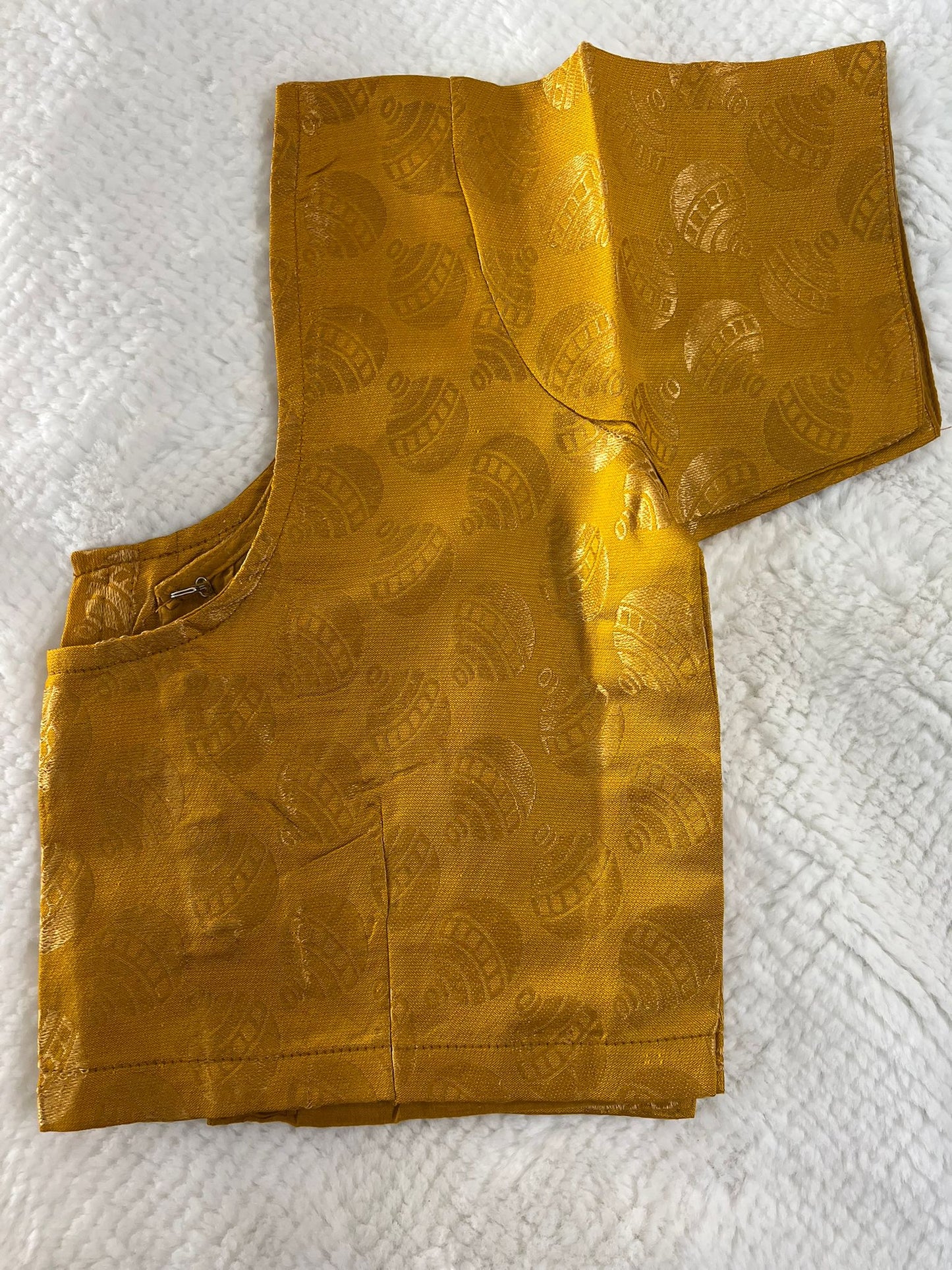 Golden Yellow Bauble Design Copper Zari Blouse