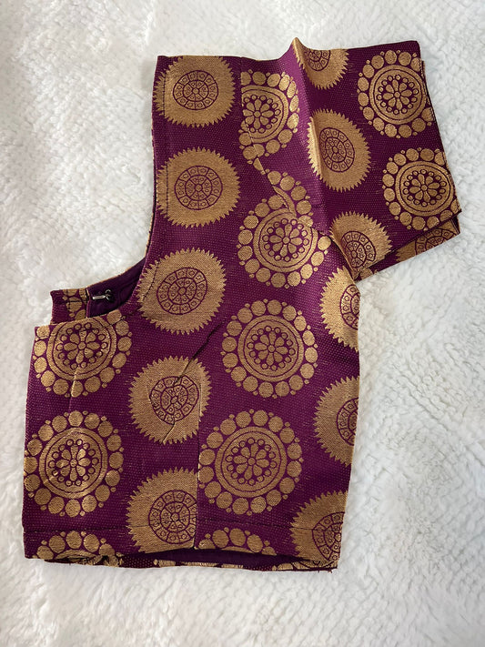 Maroon Round Design Copper Zari Blouse