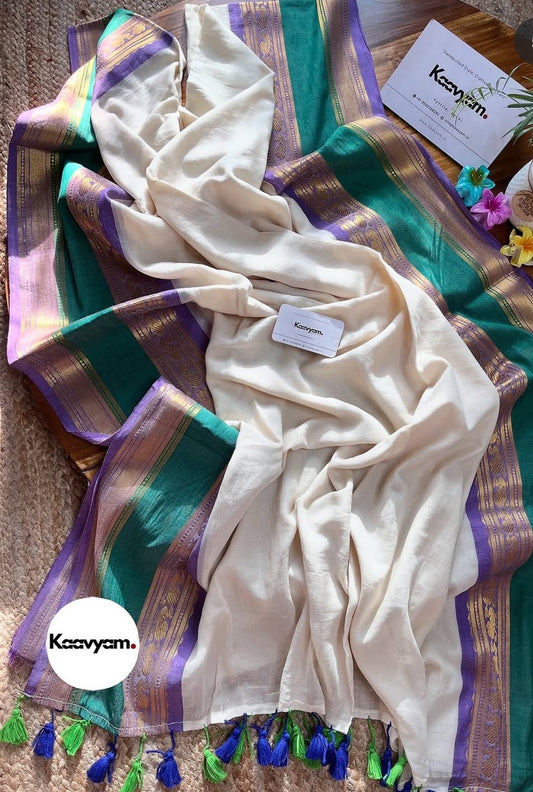 Blue and Purple Border Mul Cotton Saree