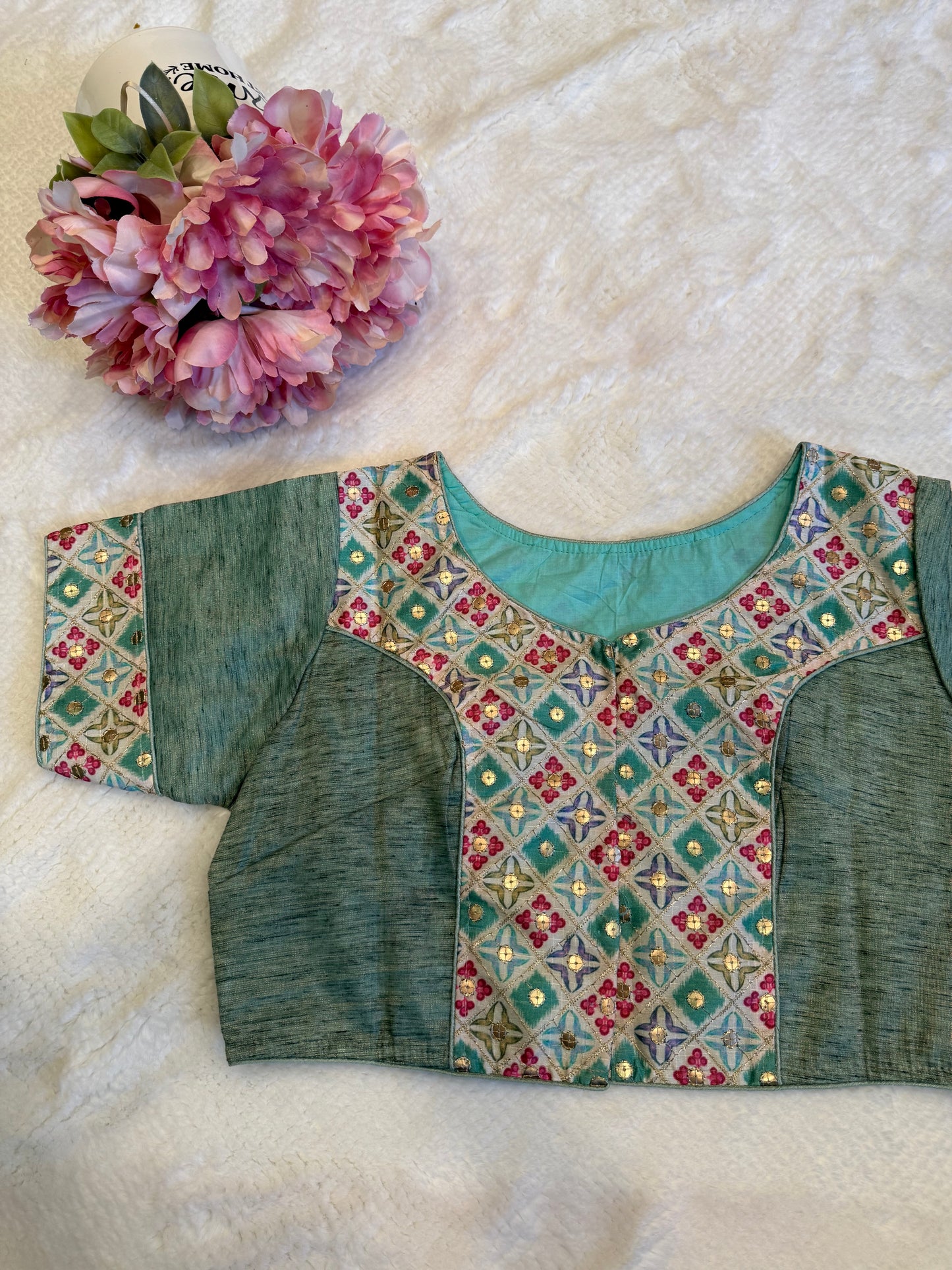 Pista Green Sequence Work Blouse D1