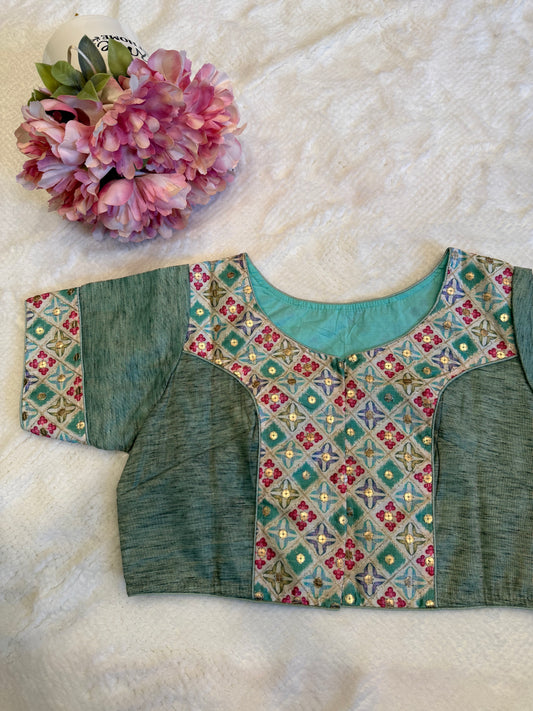 Pista Green Sequence Work Blouse D1