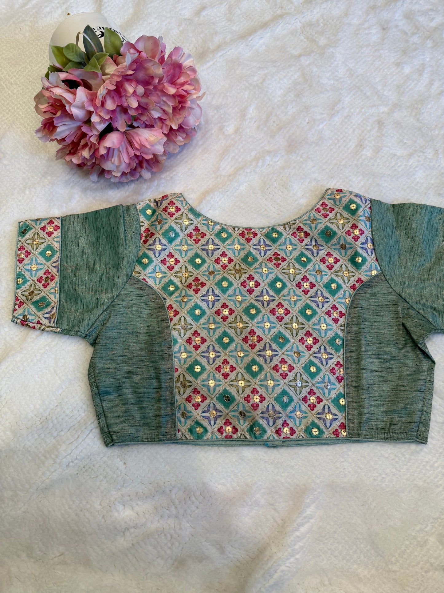 Pista Green Sequence Work Blouse D1