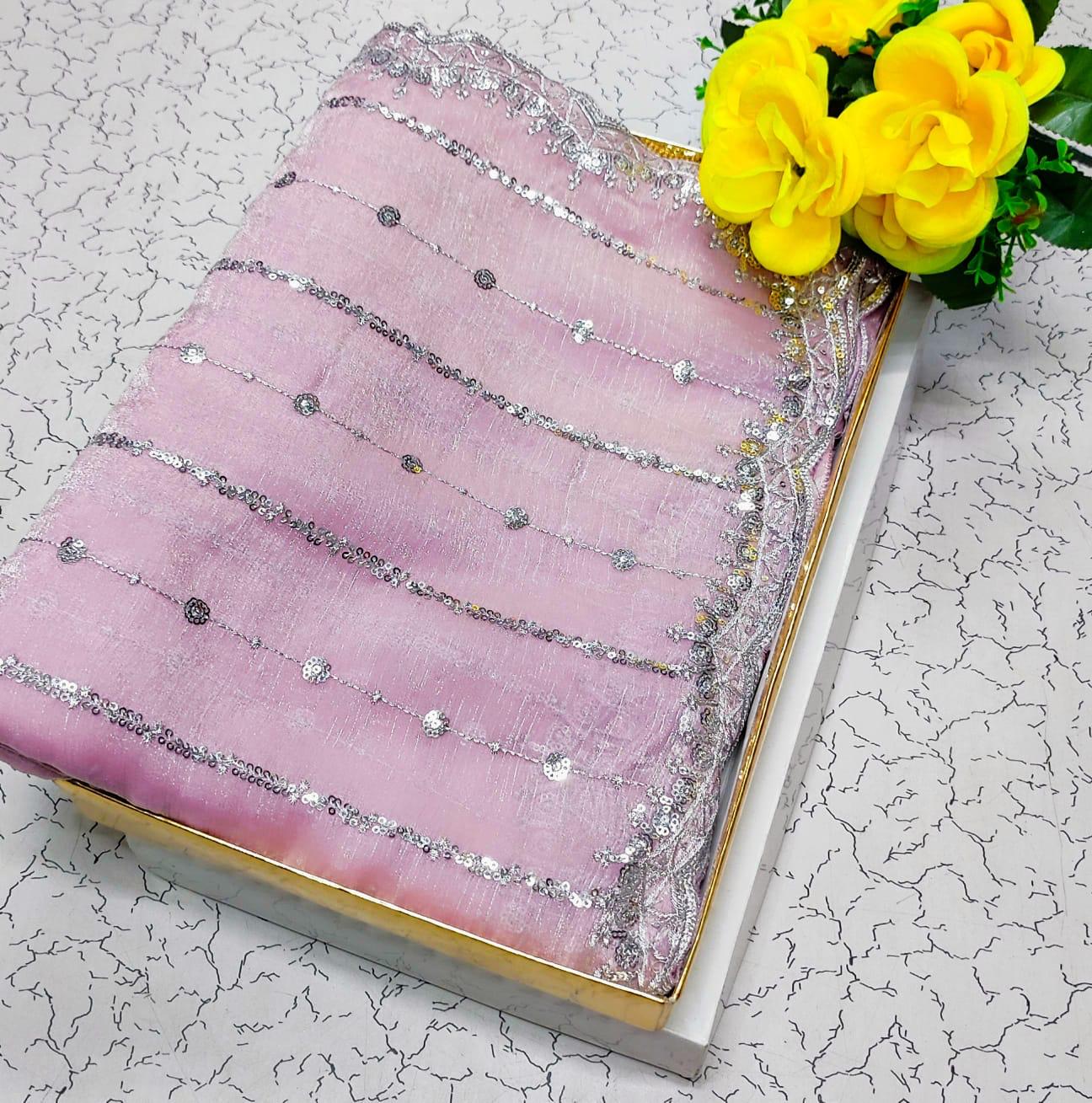 Baby Pink Space Silk Fancy Saree