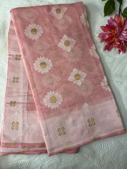 Baby Pink Chanchal Linen Saree