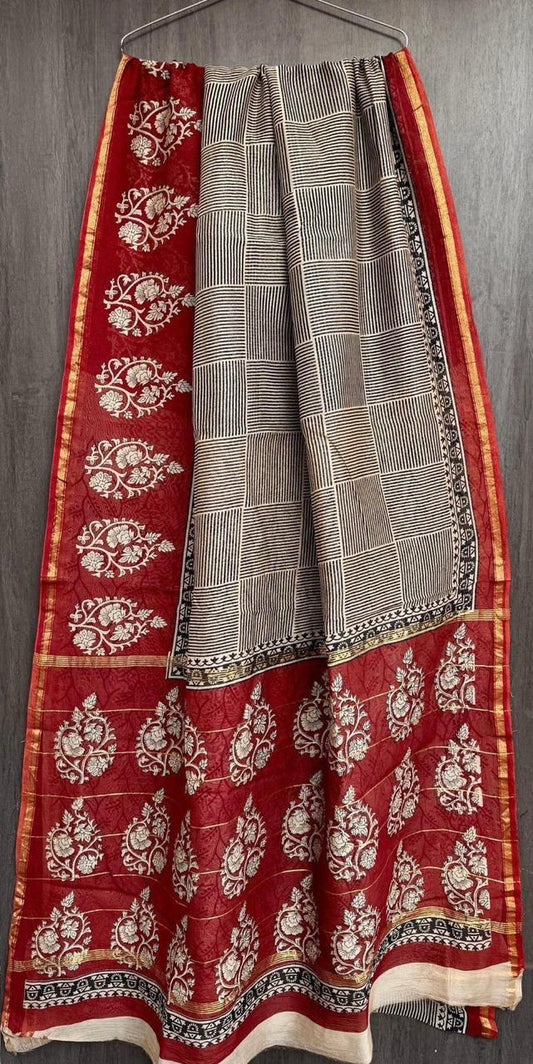 Black Maroon Chanderi Silk Saree
