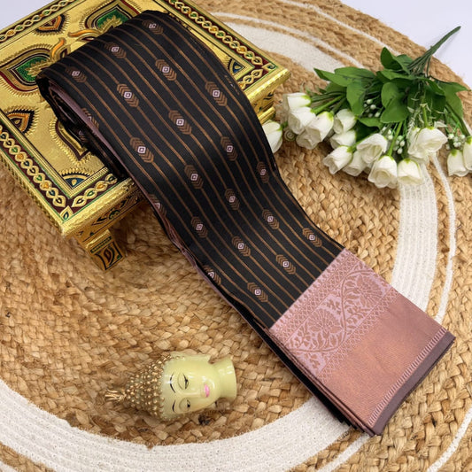 Brownish Black and Pink Kubera Soft Silk Saree