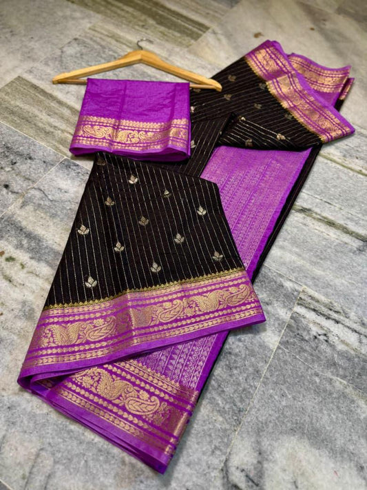 Black and Purple Tissue Silk Saree