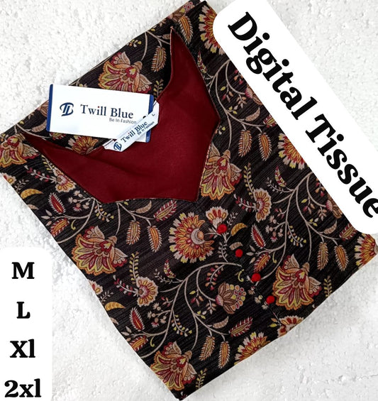 Black Floral Tissue Silk Kurti