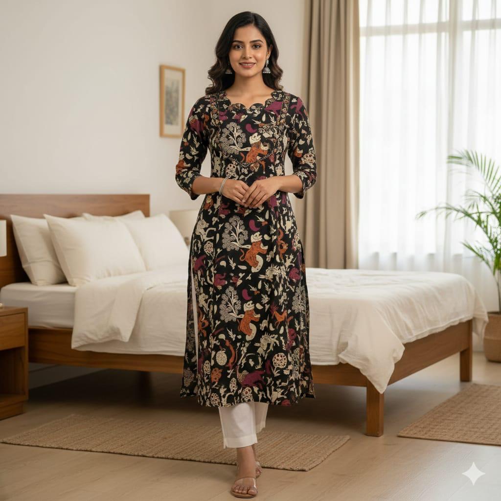 Black Kalamkari Kurti
