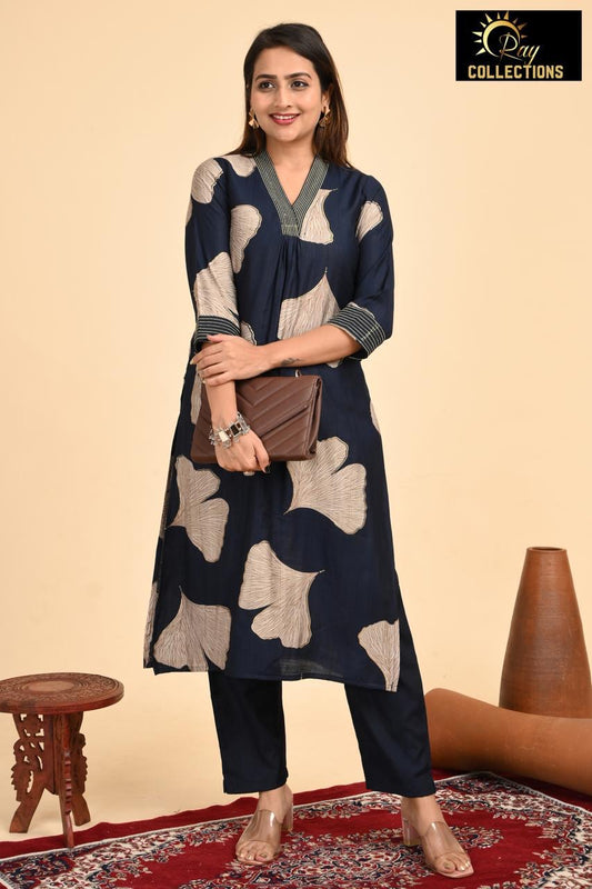 Dark Blue V Neck 2-Piece Chudidar Set