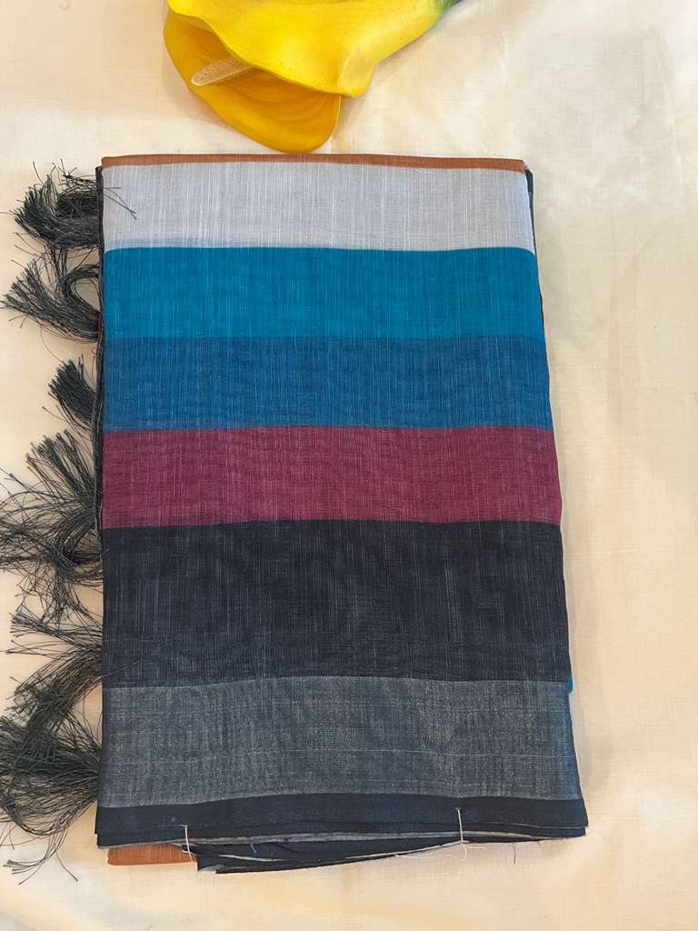 Blue Black Riddhi Siddhi Linen Saree