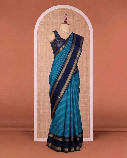 Blue Dola Zari Retta Petta Border Sari