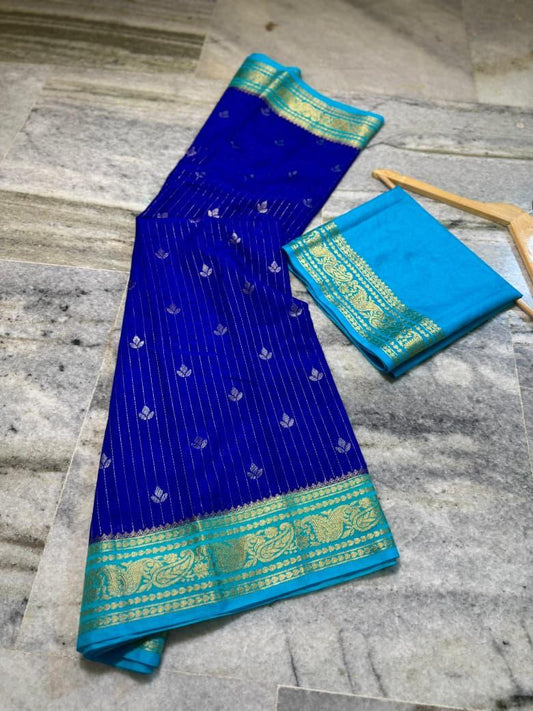 Light Blue and Dark Blue Tissue Silk Saree