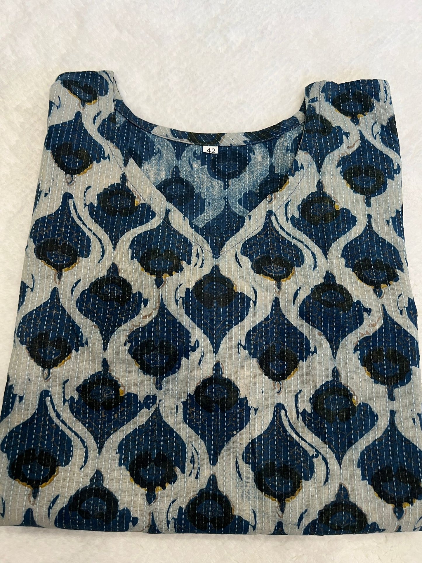 Blue White Short Kurti XL