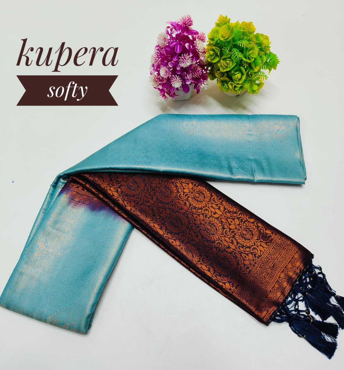 Light and Dark Blue Dual Tone Copper Softy Silk Saree