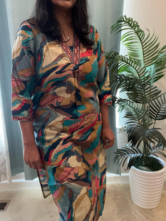 Multicolor V Neck 2-Piece Chudidar Set