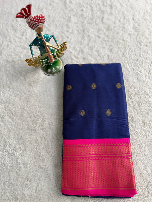 Amolika Dark Blue and Hot Pink Semi Silk Saree