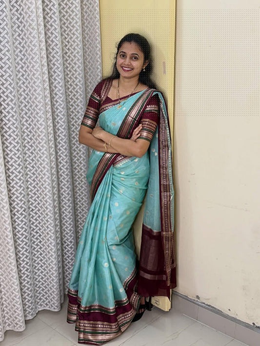 Blue and Purple Retta Petta Semi Silk Saree