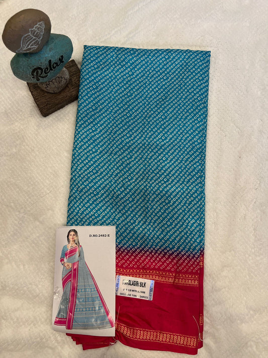 Blue and Red Mangalagiri Semi Silk Saree