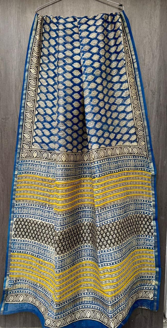 Blue Yellow Chanderi Silk Saree