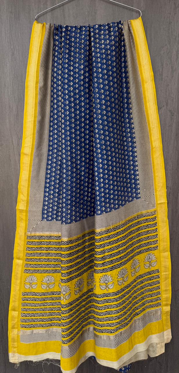 Blue and Yellow Chanderi Silk Saree