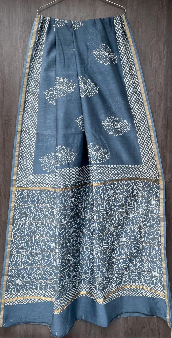 Greyish Blue Chanderi Silk Saree
