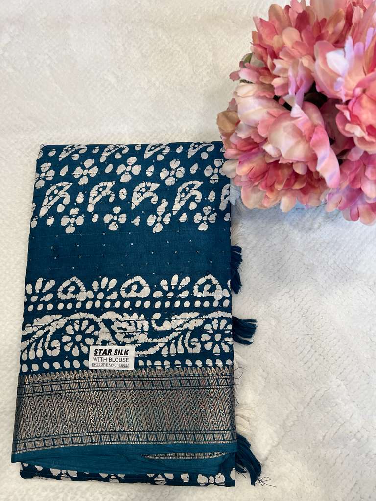 Blue Star Silk Sequence Saree
