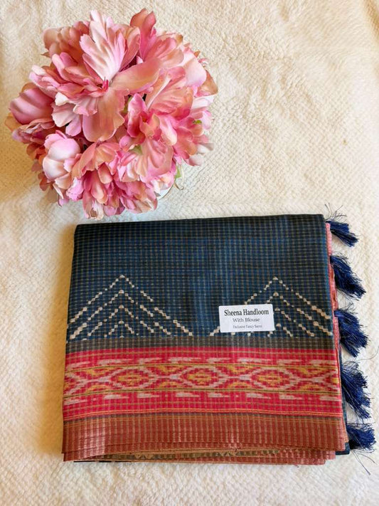 Blue and Red Sheena Handloom Tussar Saree