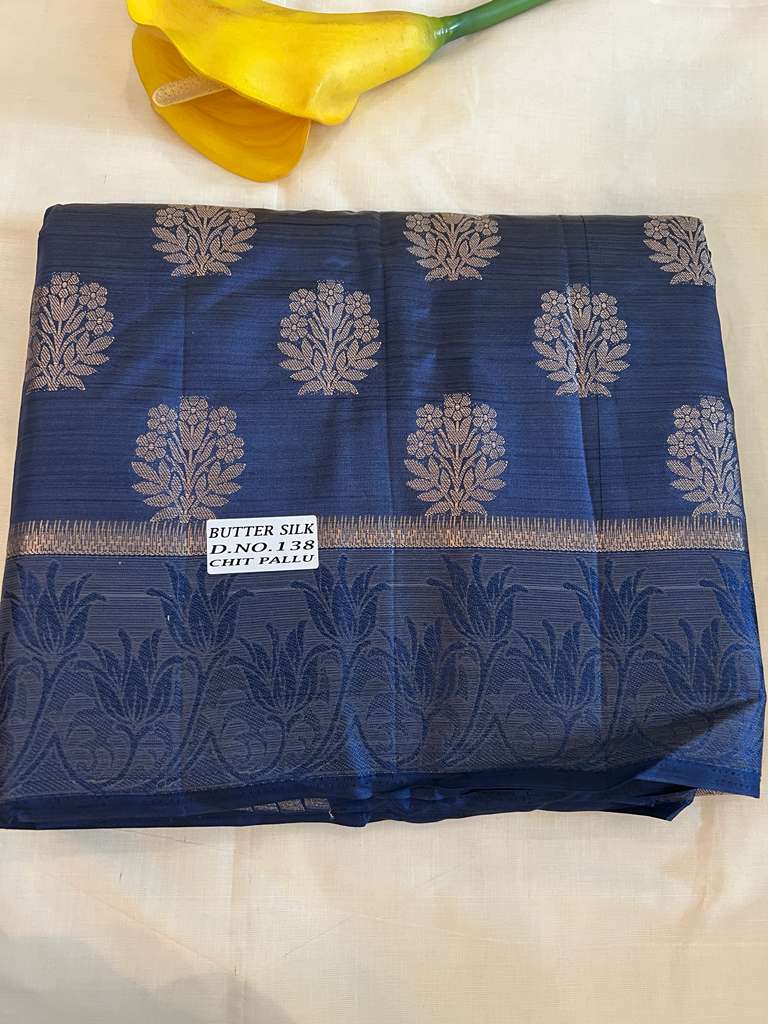 Navy Blue Butter Silk Saree