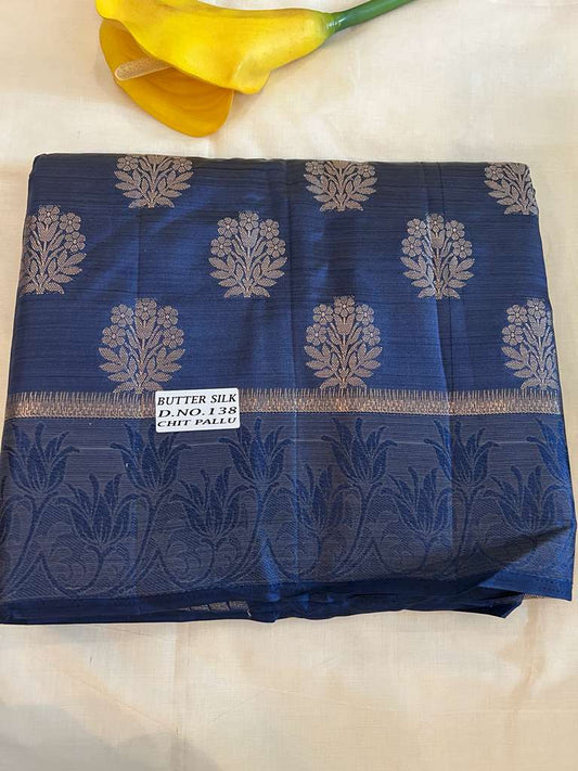 Navy Blue Butter Silk Saree