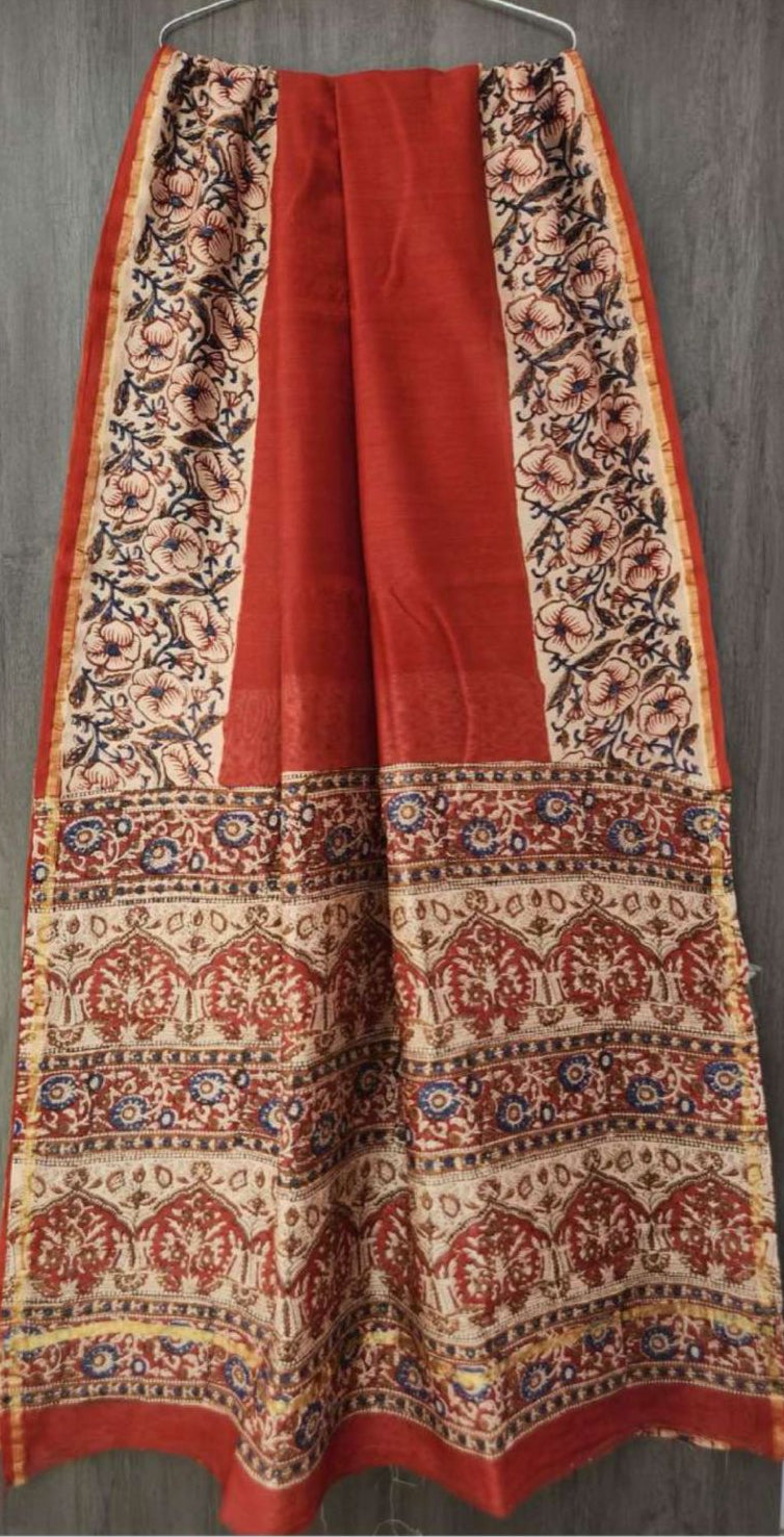 Brick Red Chanderi Silk Saree