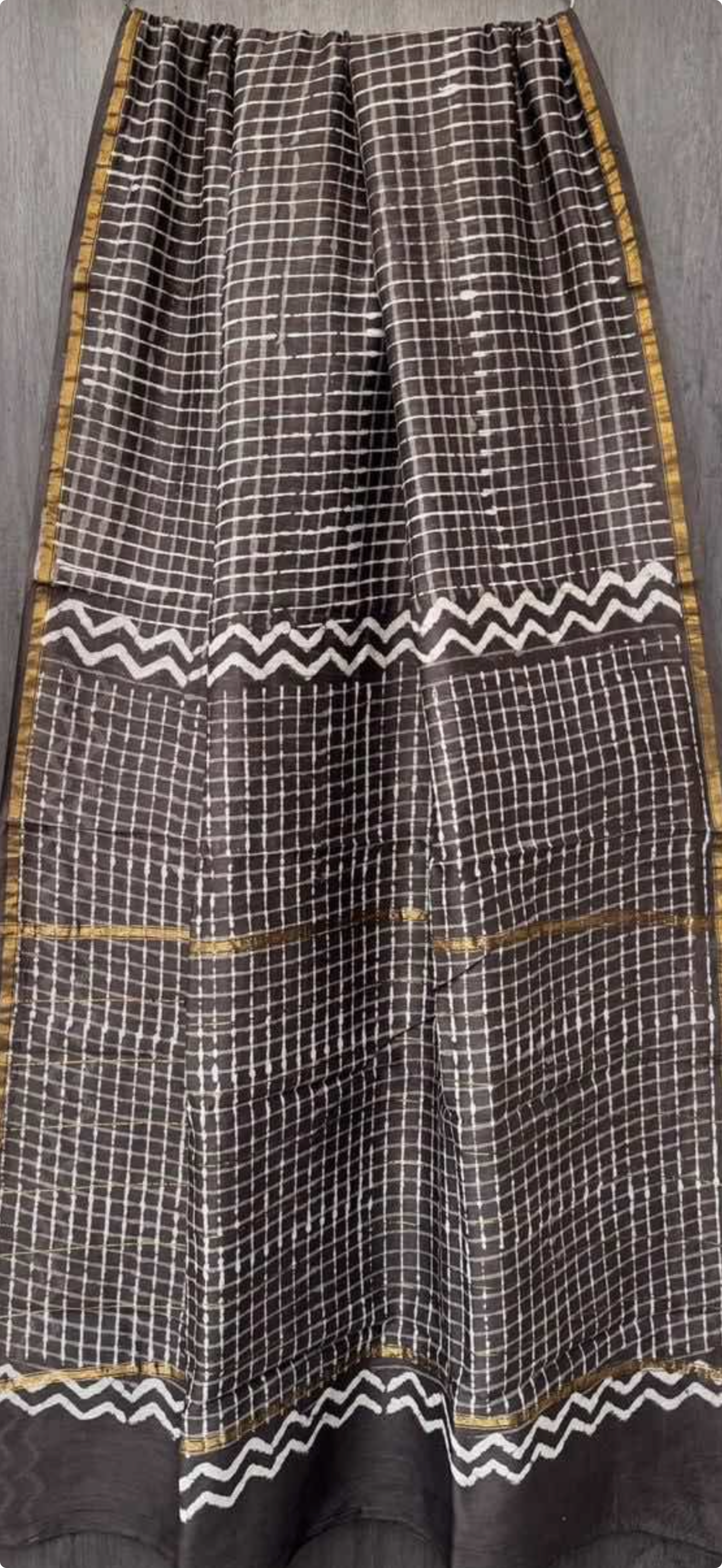 Brown Checked Chanderi Silk Saree