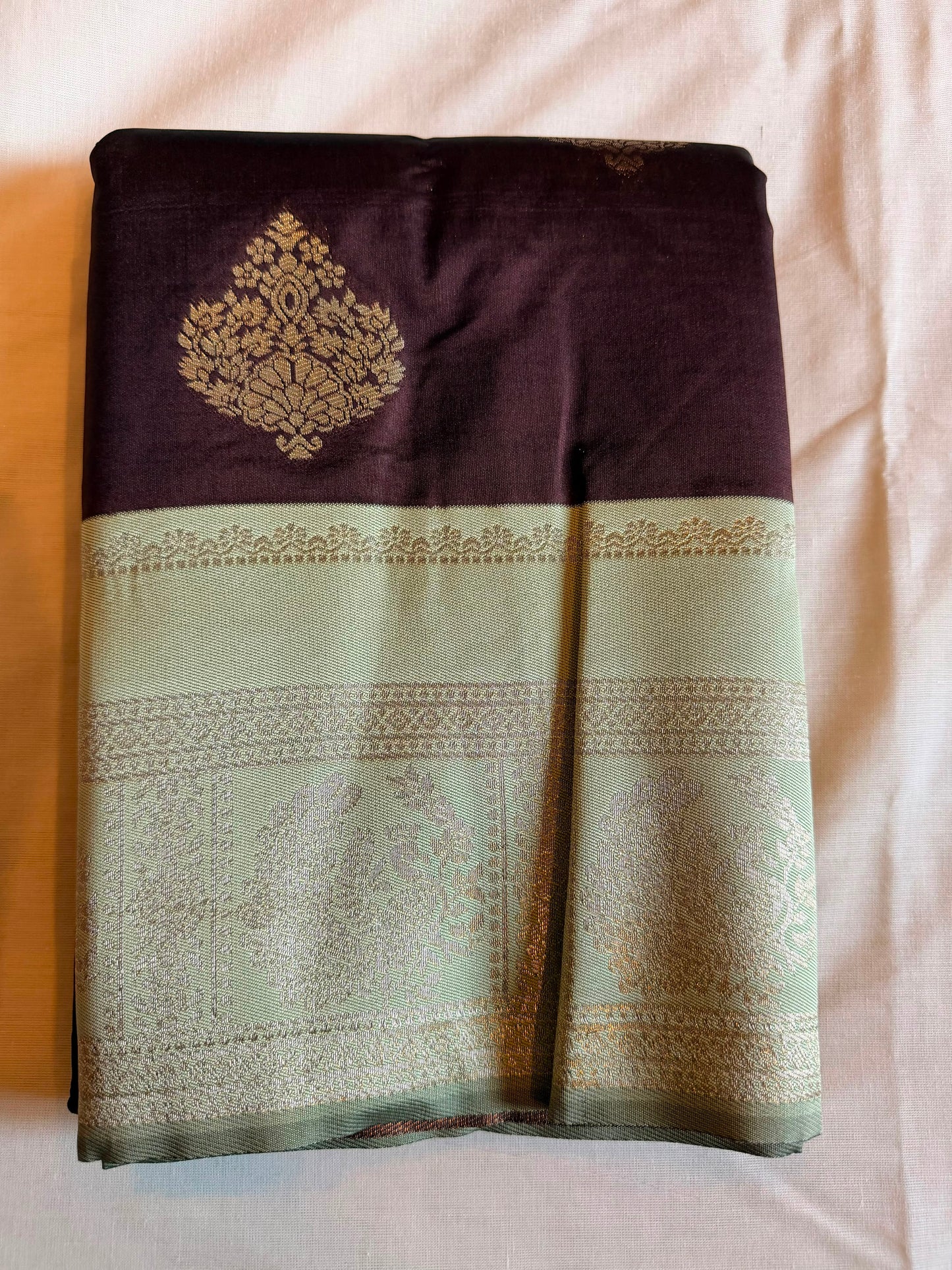 Coffee Brown and Pista Green Semi Soft Silk Saree