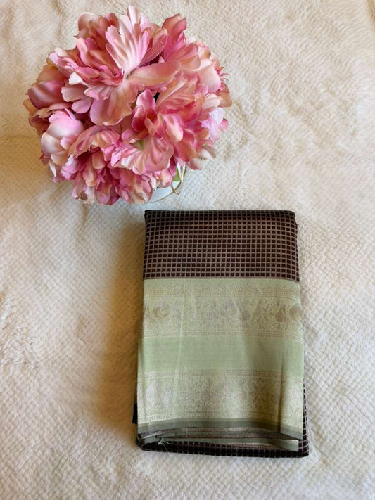 Coffee Brown and Pista Green Semi Silk Saree