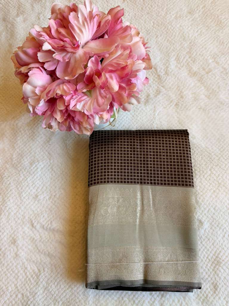 Coffee Brown and Pale Pista Green Semi Silk Saree
