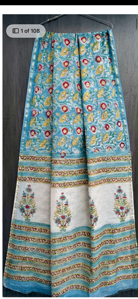 Blue Floral Chanderi Silk Saree
