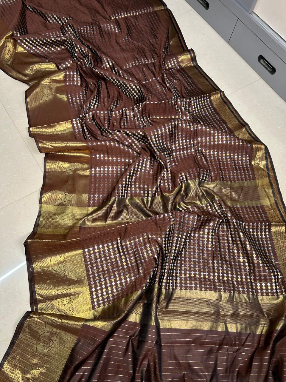 Coffee Brown Butta Tissue Silk Saree