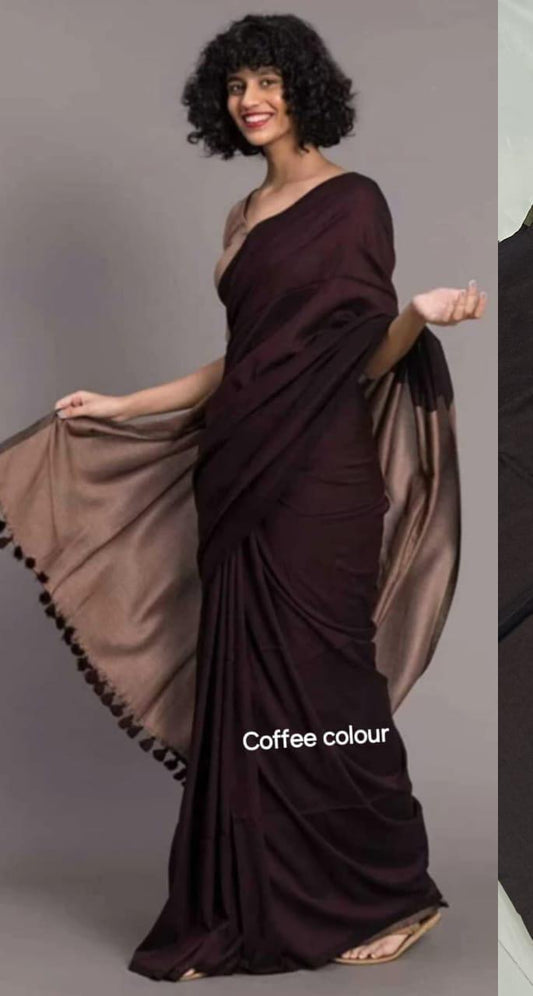 Coffee with Cream Dual Tone Khadi Cotton Saree